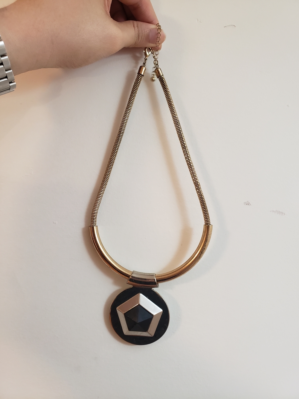 Gold Tone Necklace with Black Pendant